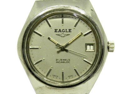 [專業模型] 機械錶 [EAGLE 70161] 老鷹 圓形手上鍊古董錶[銀色面+日期]軍錶