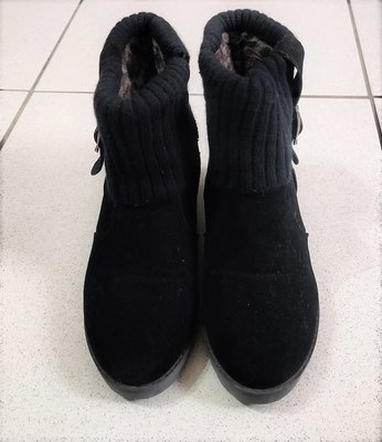 絨毛短靴麂皮黑色隱形增高 平底短靴