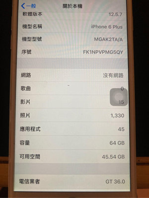 [二手] 外觀八成新.蘋果Apple金色.iPhone 6 plus. 5.5吋 64GB.A1524.2014.正常使用中.沒有指紋辨識.home鍵故障.