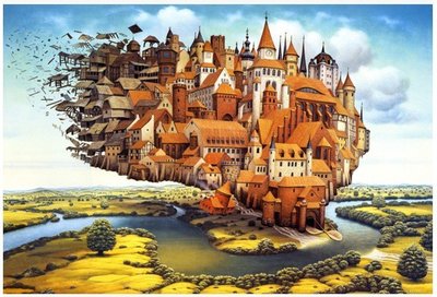 〔無孔Blue〕飛行城堡-木質1500片拼圖 益智 紓壓