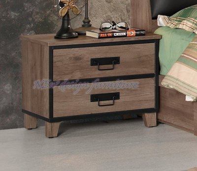 【N D Furniture】台南在地家具-NEW LOFT美式復古工業風耐磨木心板木紋雙抽床邊櫃/床頭櫃MC