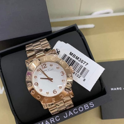 MARC by Marc Jacobs Amy 晶鑽刻度白色錶盤玫瑰金色不鏽鋼錶帶石英女士