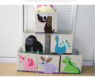 超Q可愛動物摺疊方形收納箱(33x33cm)玩具兒童超愛百搭可折疊收納桶 方形有機棉可愛卡通收納箱A00S1【B】