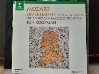 Koopman,Amsterdam Baroque Orch,Mozart-Divertimenti,庫普曼指揮阿姆斯特丹巴洛克管弦樂團，演繹莫扎特-4首嬉遊曲