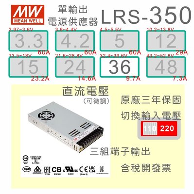 【保固附發票】MW明緯 350W LRS-350-36 36V 變壓器 監視器 LED 燈條 驅動器 機殼型電源
