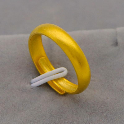 越南沙金古法戒指女素圈指環活口可調鍍金色仿真黃金男士戒子首飾
