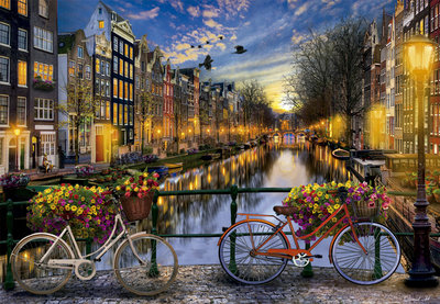 17127  2000片歐洲進口拼圖 EDUCA 風景 夢幻阿姆斯特丹 運河 腳踏車