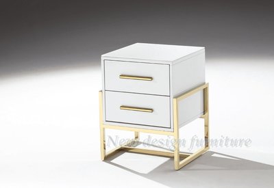 【N D Furniture】台南在地家具-奢華感金色五金腳座白色雙抽床邊櫃YQ