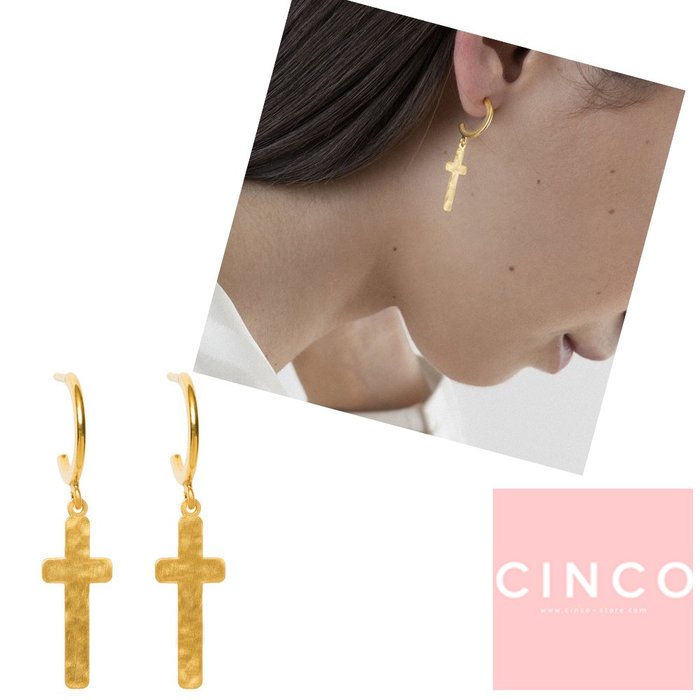 葡萄牙精品 CINCO 台北ShopSmart直營店 Leandra earrings 24K金耳環 十字架耳環