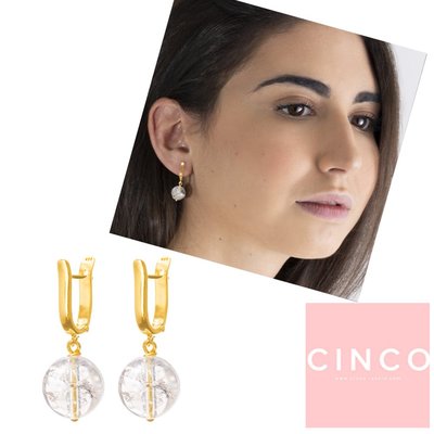 CINCO 葡萄牙精品 SOPHIE EARRINGS 925純銀鑲24K金耳環 透明白水晶球耳環