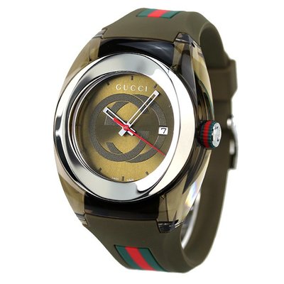 GUCCI YA137106 古馳 手錶 46mm 卡其綠面盤 卡其綠橡膠錶帶 男錶 女錶