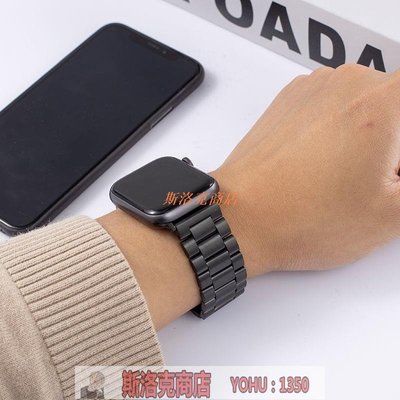 阿吉賣場-iphone錶帶適用AppleWatch7-1代SE手錶帶金屬三株不銹鋼帶蘋果手錶帶精鋼帶（僅錶帶沒有手錶哦）