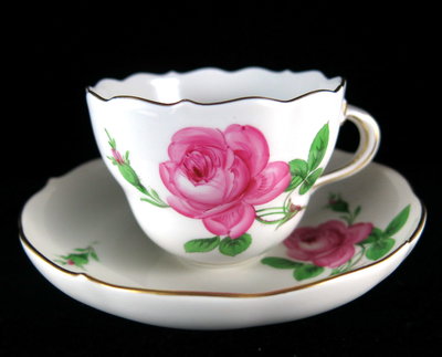 德國麥森Meissen 手繪Blumen系列紅玫瑰咖啡杯盤組