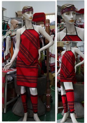 融藝製造 -- 原住民服飾&amp;布料 -原住民女生肚兜+片裙+綁腿+圖騰綁帶頭飾 -- 890元