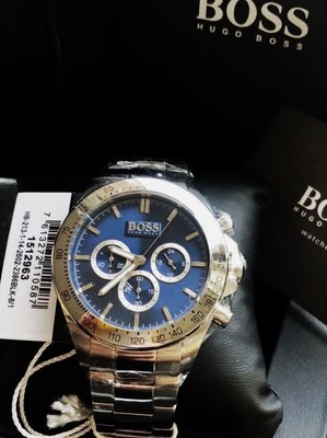 HUGO BOSS  Ikon 藍色錶盤 銀色不鏽鋼錶帶 石英 三眼計時 男士手錶 1512963