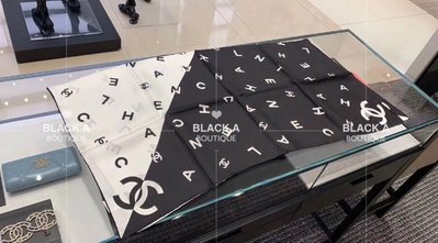 【BLACK A】精品Chanel 小香黑白撞色拼色絲巾 100%真絲方巾