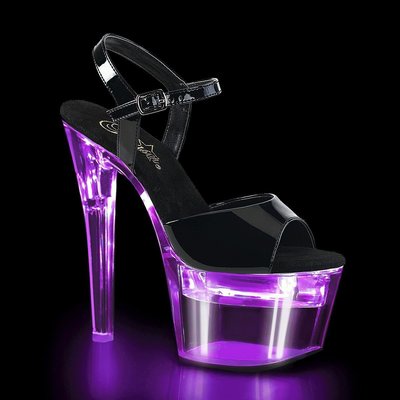 Shoes InStyle《七吋》美國品牌 PLEASER 原廠正品漆皮透明LED幻燈閃爍厚底高跟涼鞋 『紫紅藍綠黑色』