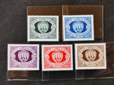 (C8648)聖馬利諾1977年首枚郵票發行百年郵票 5全