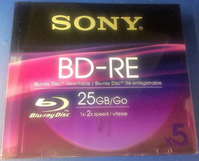 @阿媽的店@SONY BD-RE 25GB 1-2X 可覆寫藍光片 單片硬殼裝5片包 (4組20片免運)