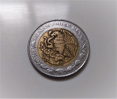 1992 年 美國 墨西哥 5 Pesos 比索 鷹揚 蛇鷹 金黃 雙色 錢幣