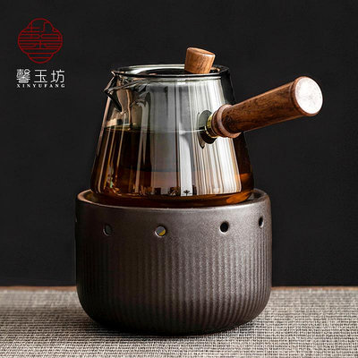 日式溫茶爐酒精爐玻璃側把壺煮茶爐套裝茶水保溫底座酒精燈小火爐