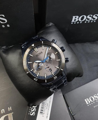 HUGO BOSS Santiago 灰色錶盤 藍色不鏽鋼錶帶 石英 三眼計時 男士手錶 1513865