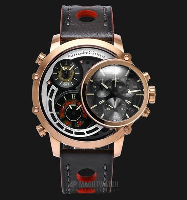 【金台鐘錶】Alexandre Christie 三地時間計時碼錶 玫瑰金 超大錶徑 (9221 MTLRGBA)