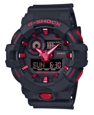 【萬錶行】CASIO G-SHOCK 經典紅黑時尚雙顯腕錶 GA-700BNR-1A