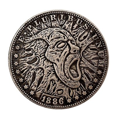 特價！現貨 1886骷髏頭惡魔浮雕仿古銅舊銀紀念幣 收藏幣銅幣紀念章硬幣