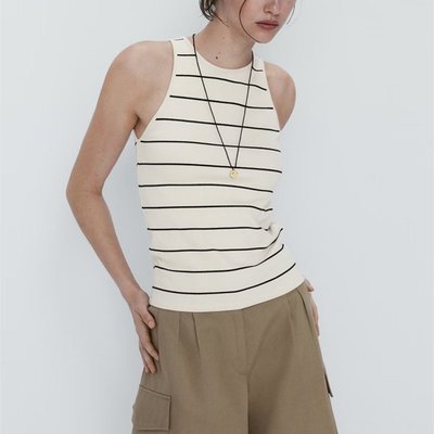 【全新現貨】Massimo Dutti 西班牙 歐美女裝 春季新款 打底外穿羅紋條紋無袖T恤上衣圓領背心