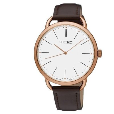SEIKO 精工 都會簡約時尚皮帶錶-玫瑰金x咖啡/6N01-00A0K(SUR234P1)