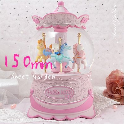 Sweet Garden, 150mm Hello Kitty 遊樂馬音樂水晶球(免運) 浪漫可愛粉紅世界 燈光效果