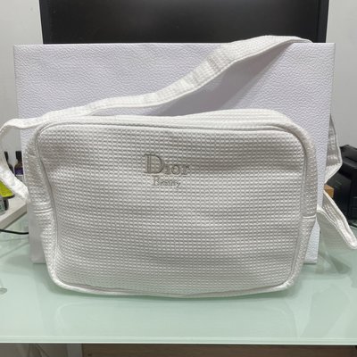 (全新) Christian Dior 白色防水棉格紋四方肩背包