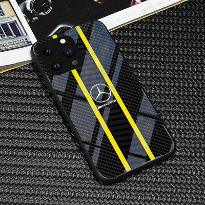 熱銷碳纖維梅賽德斯奔馳手機殼適用於 iPhone 14 Pro Max 手機殼 15 12 13 X XS XR Min