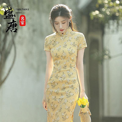 2022年新款旗袍年輕款中國風改良連衣裙黃色棉麻少女復古氣質夏季-盛唐名家