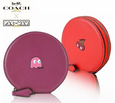 USBUY美國代購真品COACH全球限量【桃紅】Pac-Man小精靈 圓型零錢包/耳機鑰匙包/情人節生日禮物