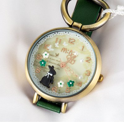 ♥PK漂亮♥ G18014 韓國mini立體軟陶可愛兔子花朵鑽綠色黑色學生少女小清新手錶