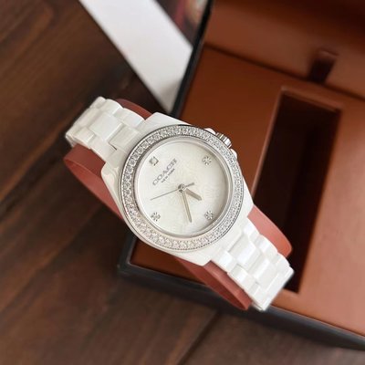 Koala海購 大牌潮款現貨海外代購Coach Preston系列白色陶瓷手錶石英 女錶腕錶