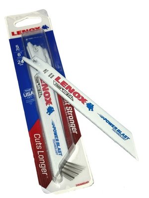美國 LENOX 狼牌 624R 金屬軍刀鋸片 6" 適用 金屬 塑膠 木材 齒數24T 一卡5支