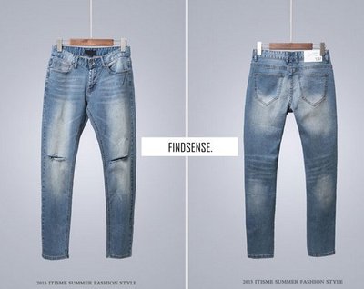 韓國 復古裝 高質感 破膝褲  小刀割 高品質 牛仔褲