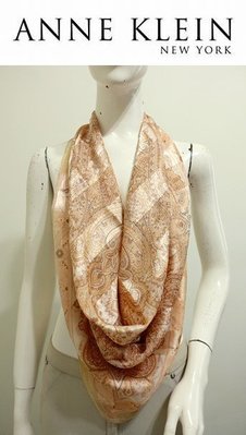 日本製 美國時尚設計師【ANNE KLEIN AK】波希米亞風 100%SILK絹絲 大方絲巾~直購價490~💎