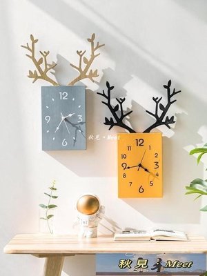 掛鐘掛鐘客廳北歐簡約時鐘電子鐘掛墻家用鐘飾創意鹿頭掛錶餐廳裝-促銷
