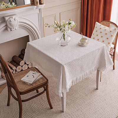 Snowbelle#法式ins風復古桌布白色蕾絲針織圓桌布茶幾餐桌蓋布輕奢書桌台布