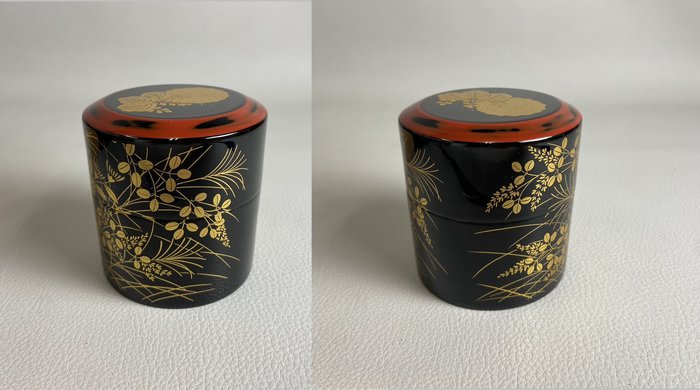 2303022乾漆 秋草蒔絵 大棗 茶道具 漆器 漆芸 螺鈿 細密蒔絵 共箱 漆芸