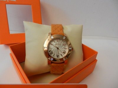 全新正品 Folli Follie 時尚羅馬都會晶鑽腕錶 手錶 橘色 漆皮菱格玫瑰金