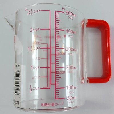 ~* 萊康精品 *~日本PASTIME 透明塑膠耐熱附嘴刻度計量杯 500ml C920