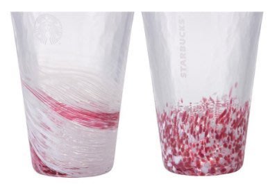 [秒殺商品]~STARBUCKS星巴克咖啡2015"櫻花季節玻璃杯+櫻舞翩翩玻璃杯"~日本製造.容量300ml X 2
