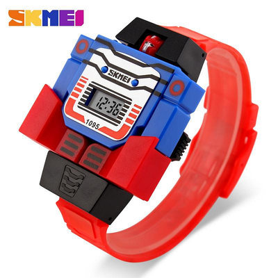 SKMEI兒童手錶LED數位兒童卡通運動手錶機器人改造玩具男孩手錶時尚創意手錶生活防水兒童電子錶可拆超人玩具表