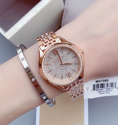 MICHAEL KORS Mindy 密鑲水晶錶盤 玫瑰金色不鏽鋼錶帶 石英 女士手錶 MK7085
