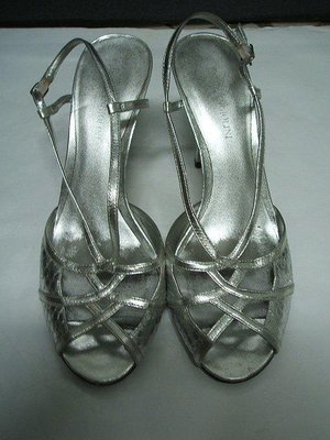 ENZO Angiolini NINE WEST銀色蛇紋高跟涼鞋~~6.5號